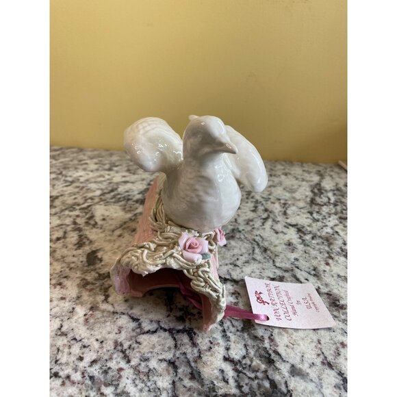 1997 Von Rattibor Handcrafted Porcelain Dove Pink Log Floral Accents Signed - Picture 6 of 8